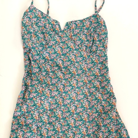 Aeropostale Floral Mini Dress Green Pink Cottage Tie Back Sundress Party‎ Casual - Picture 4 of 10